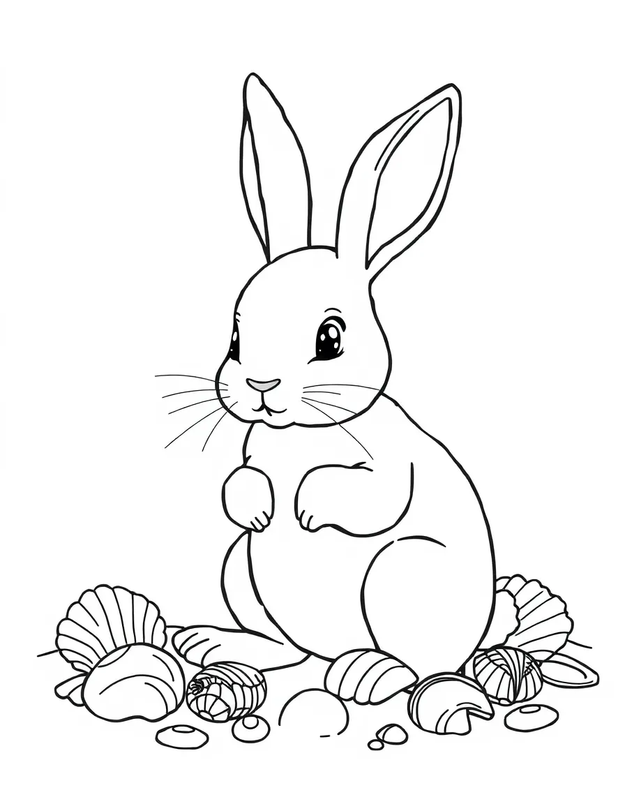 A rabbit collecting seashells