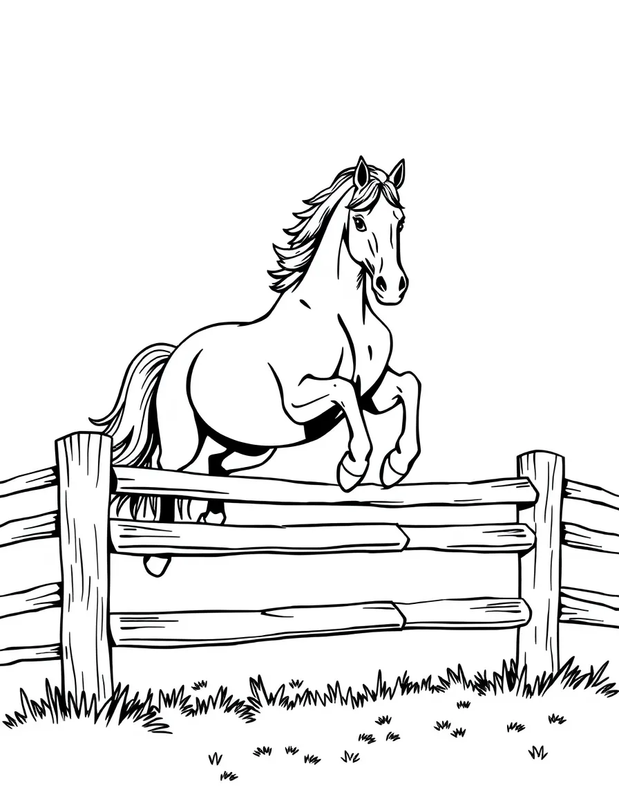 A horse jumping over a fence