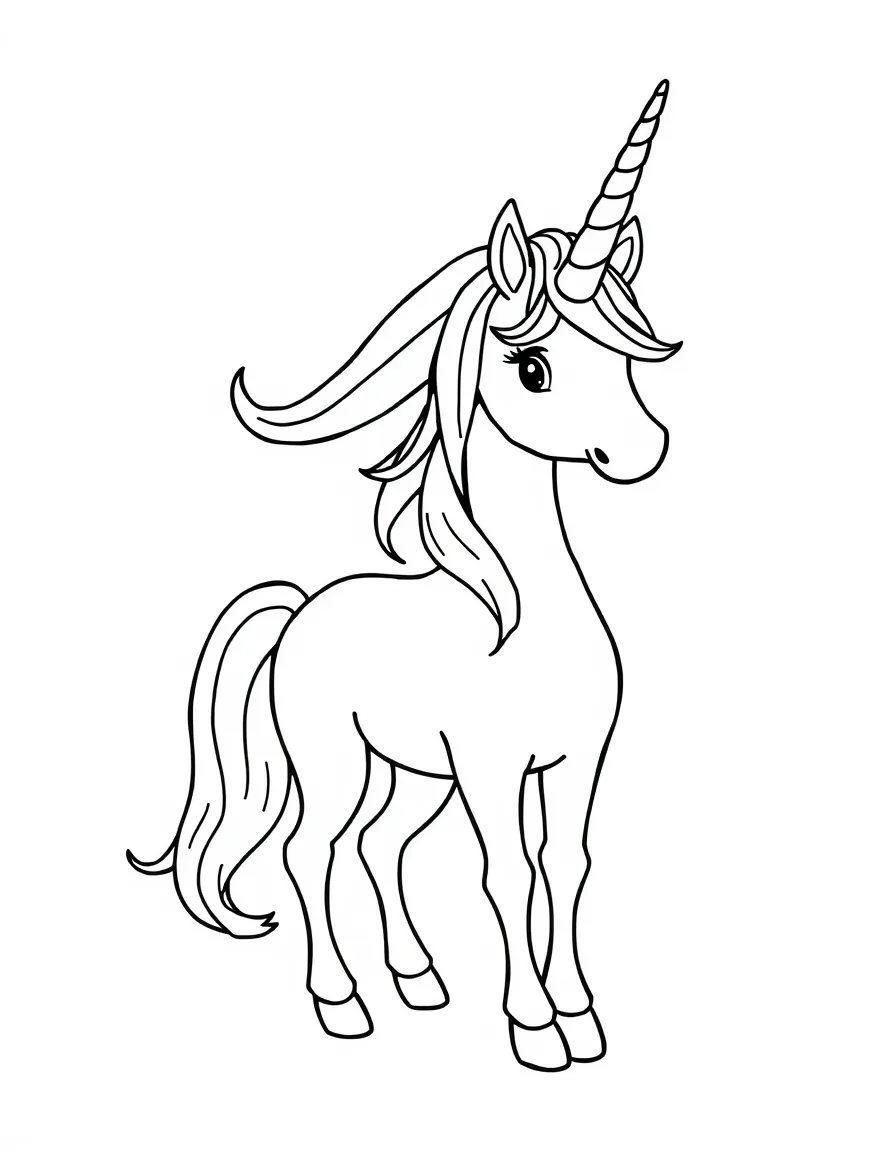 A unicorn-styled horse with a horn and stars
