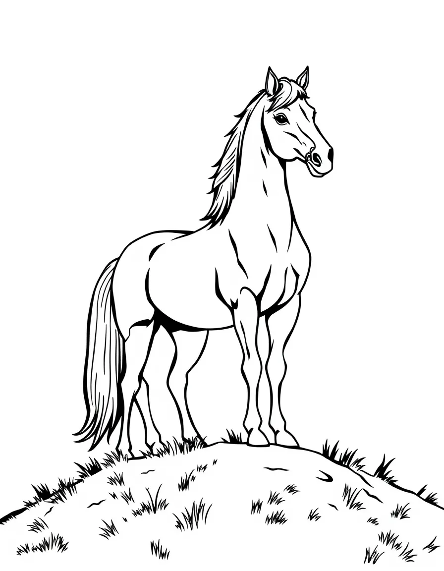 A horse standing proud on a hilltop