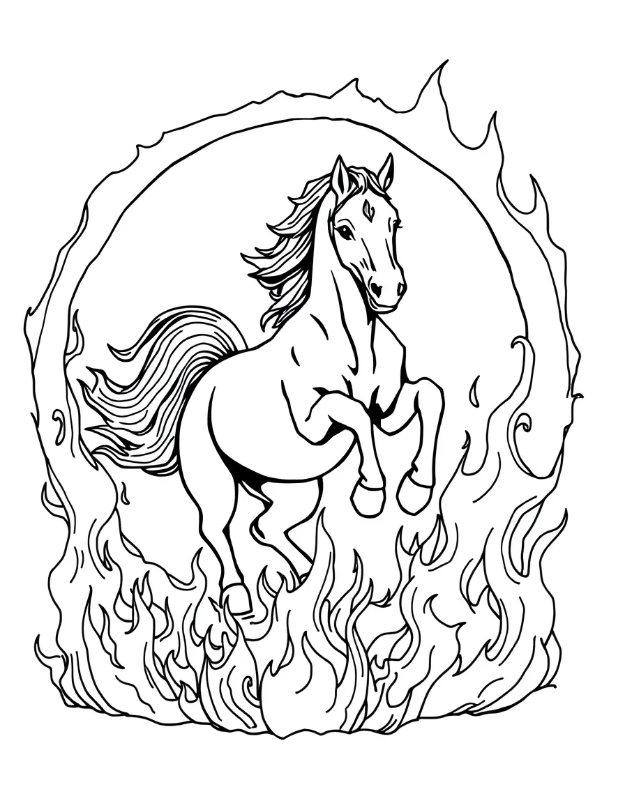 A horse jumping through a ring of fire