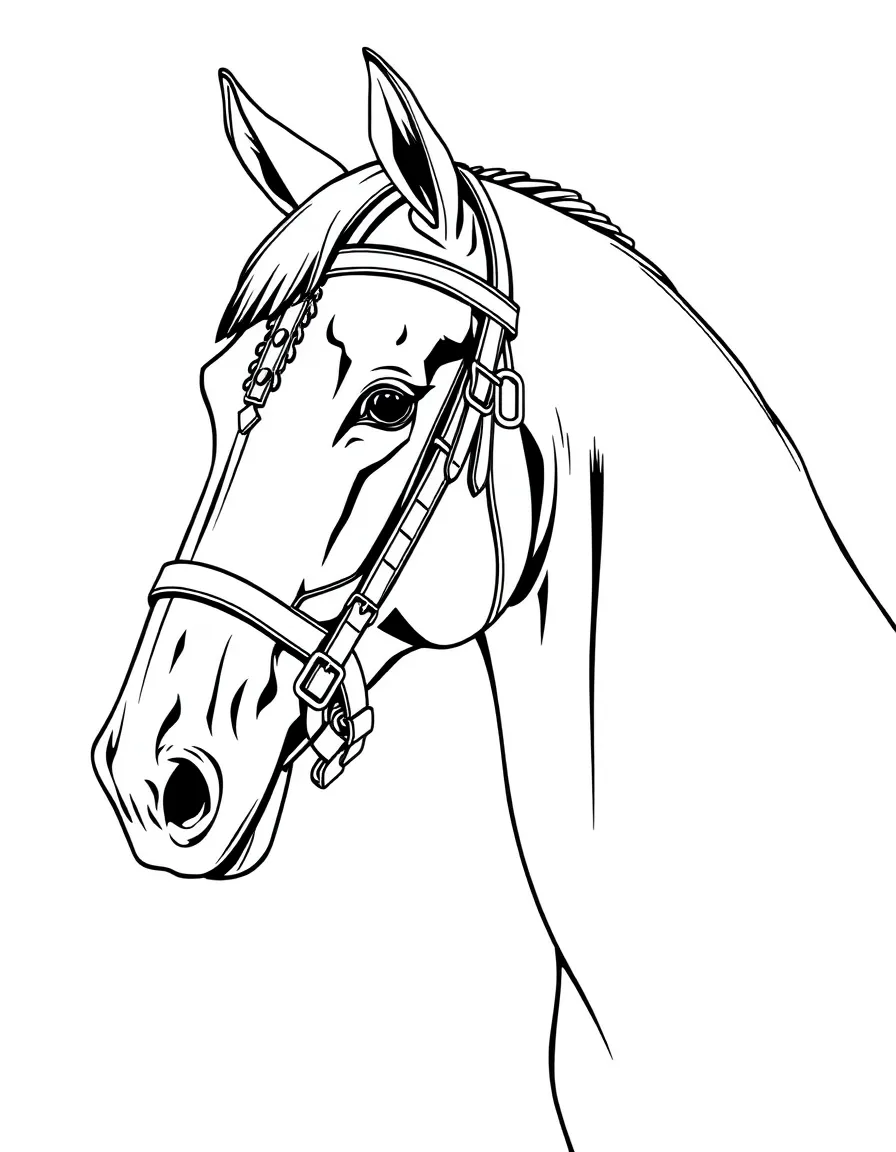 A horse with an elaborate show bridle