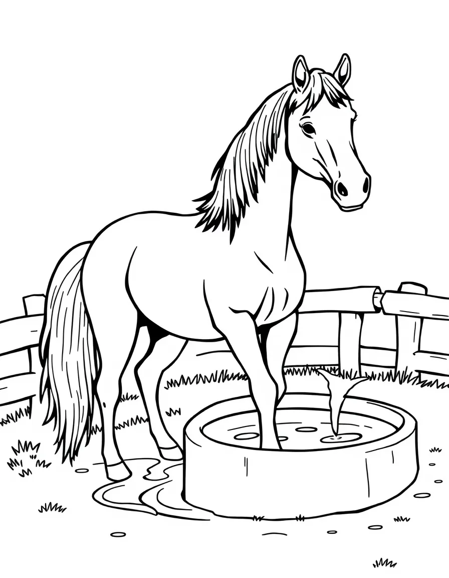 A horse at a water trough