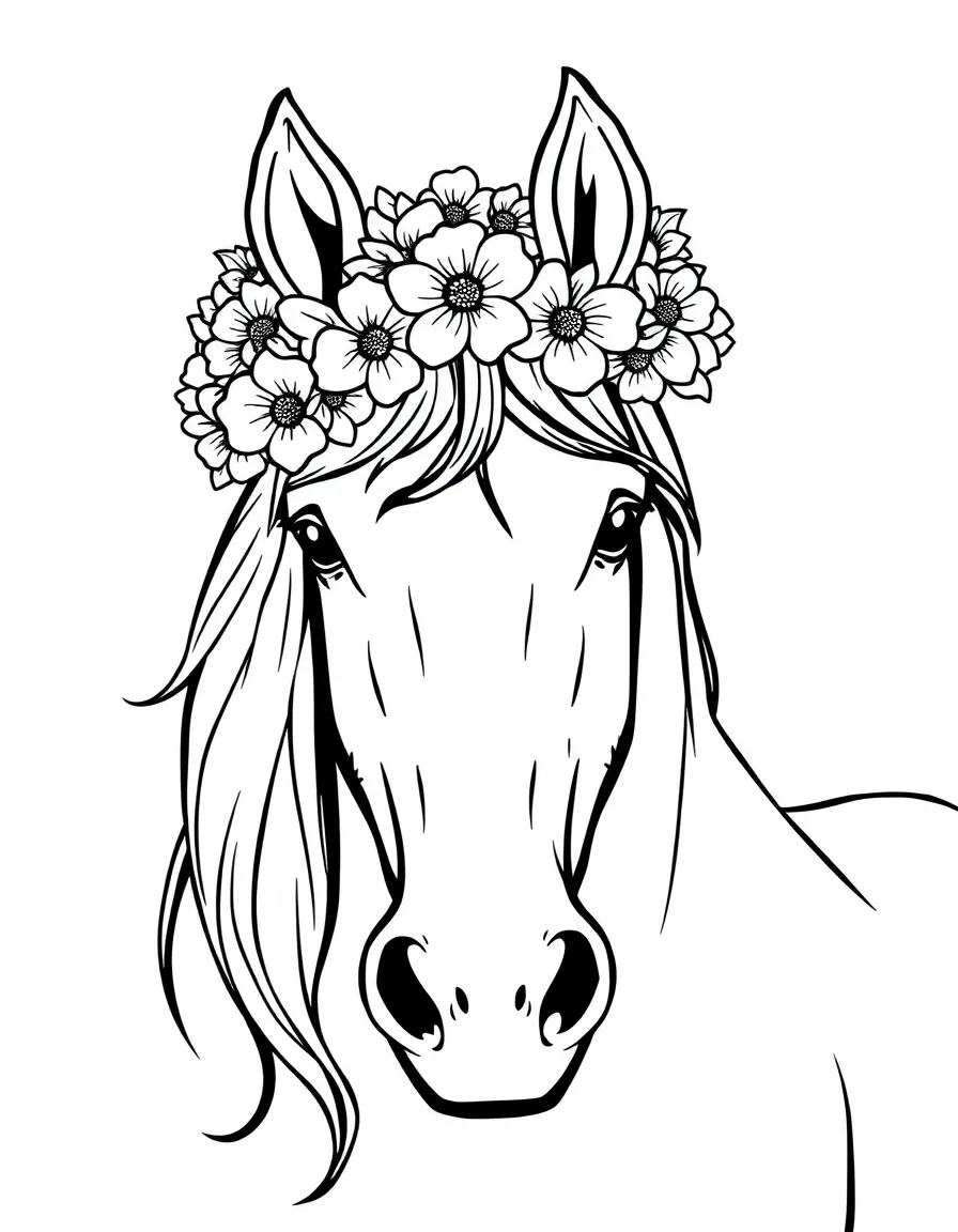 A horse wearing a flower crown