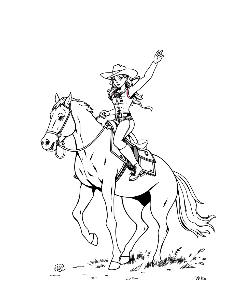 A cowgirl performing tricks on horseback