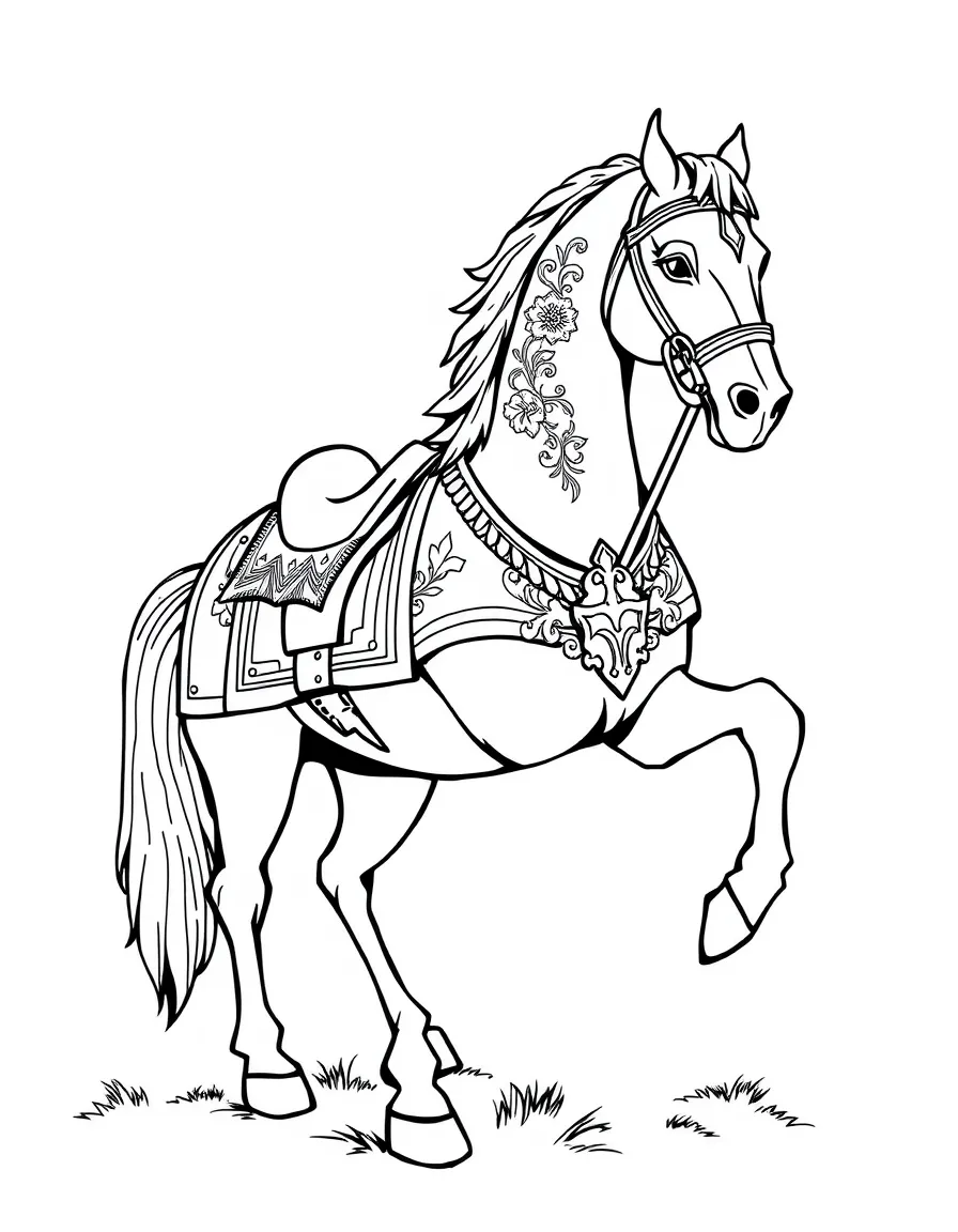 A jousting horse with medieval decoration