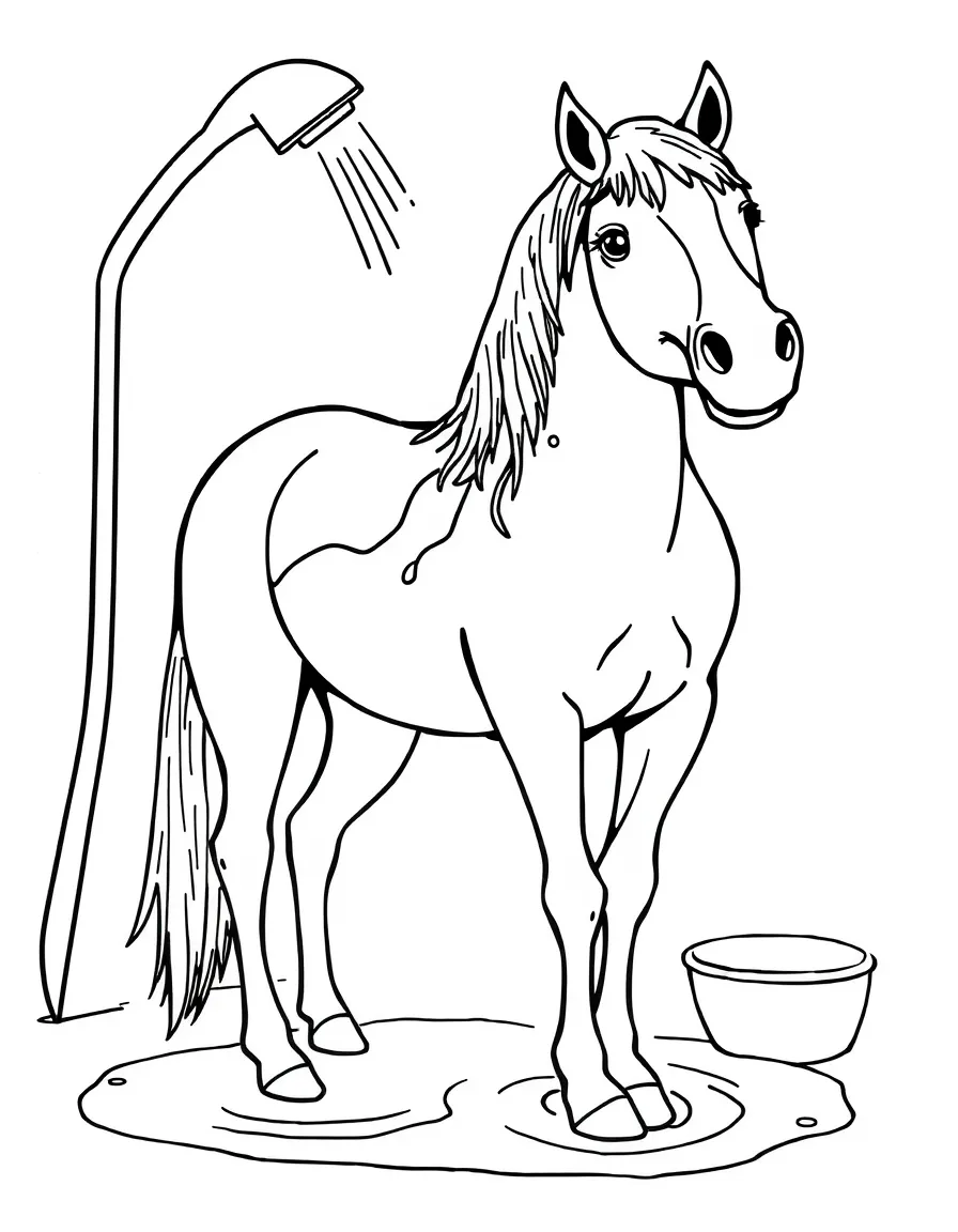 A horse being bathed