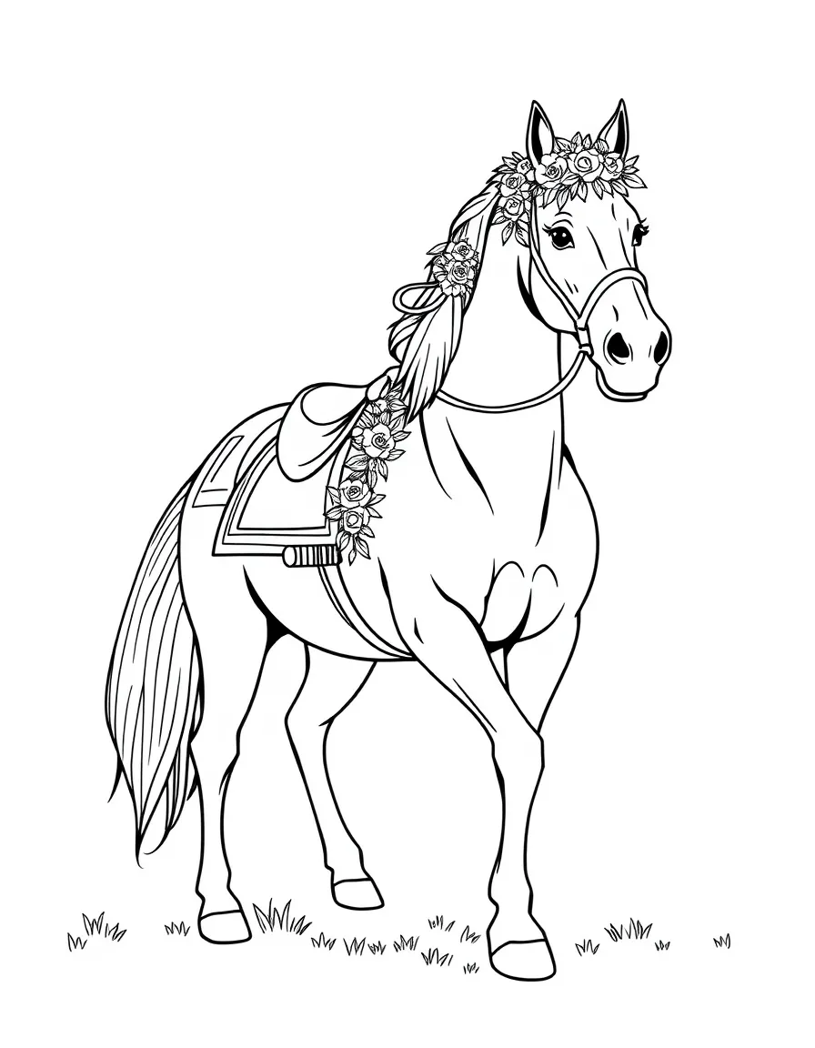 A horse carrying wedding decorations