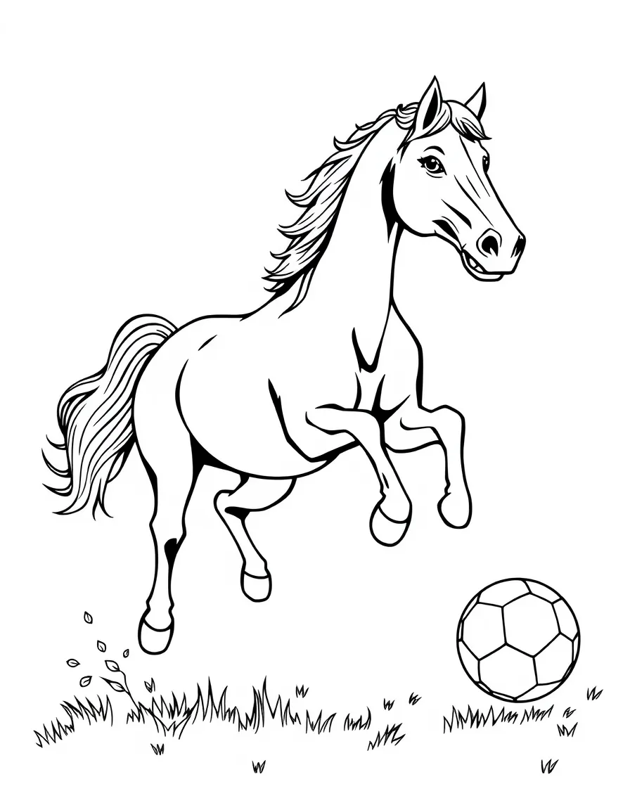 A horse playing soccer with its hooves