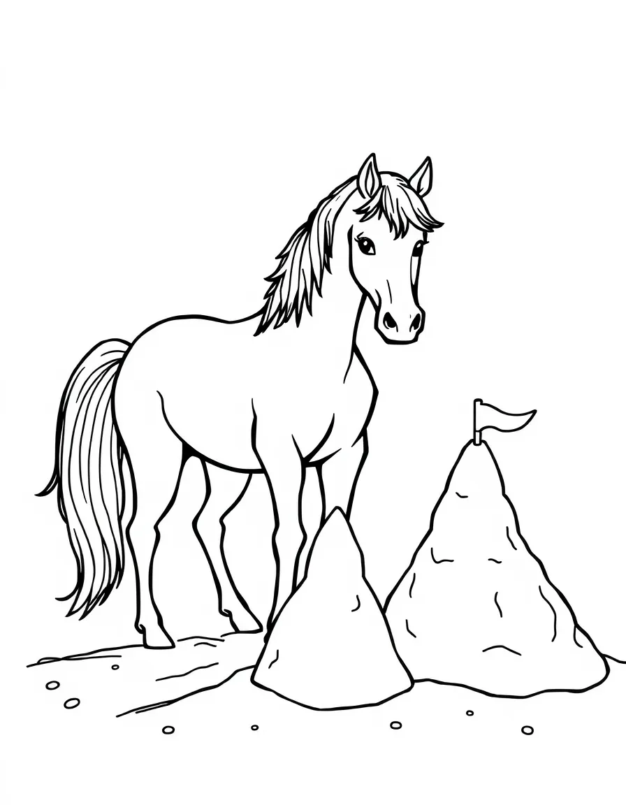A horse building a sandcastle