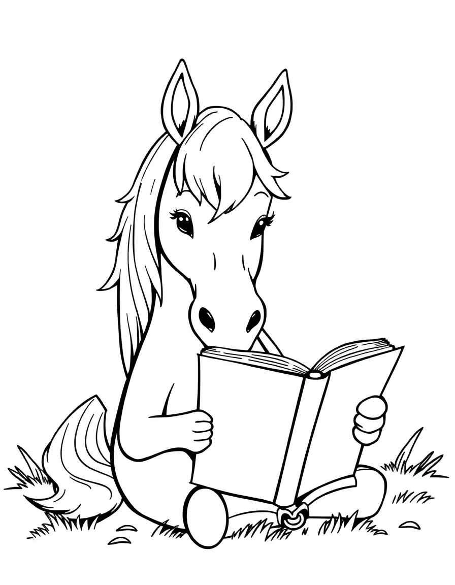 A horse reading a book