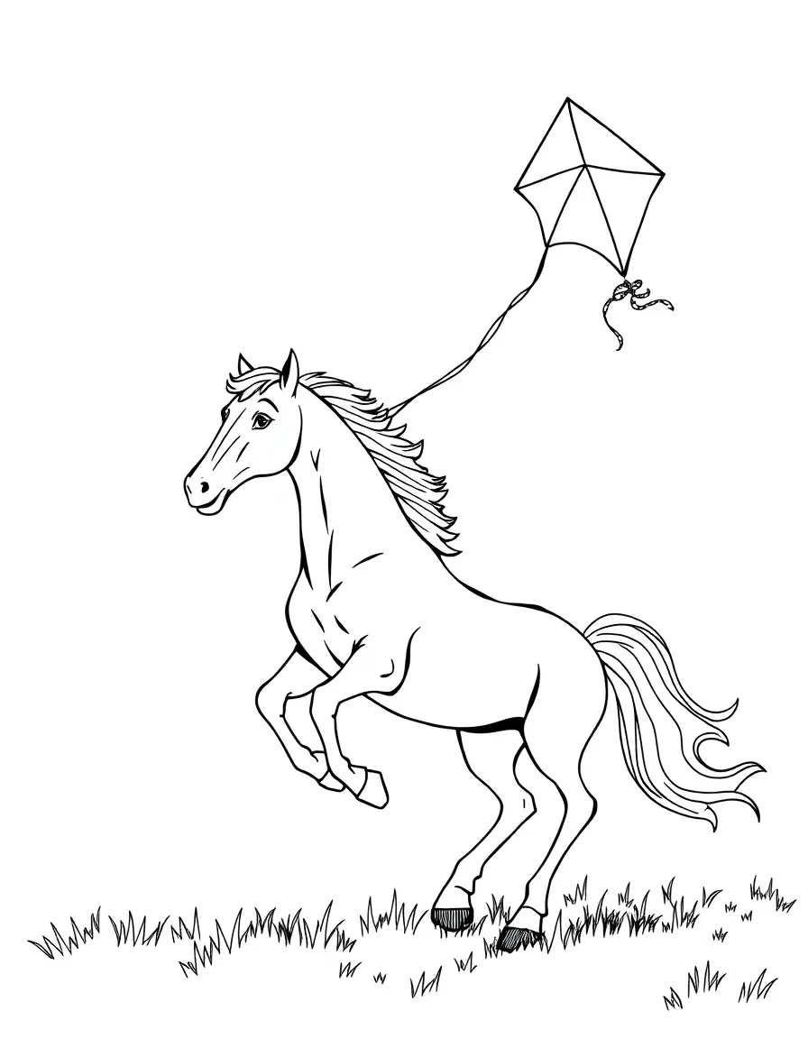 A horse flying a kite