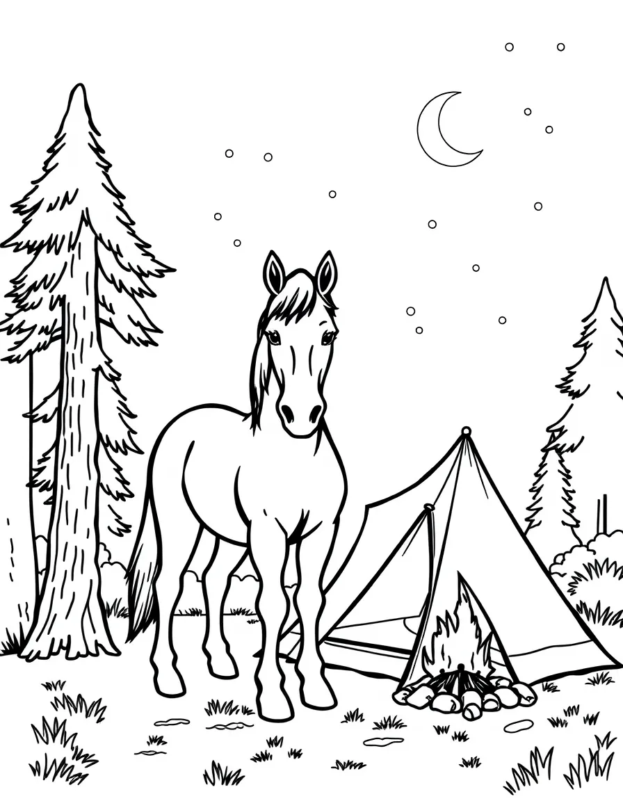A horse camping with a tent