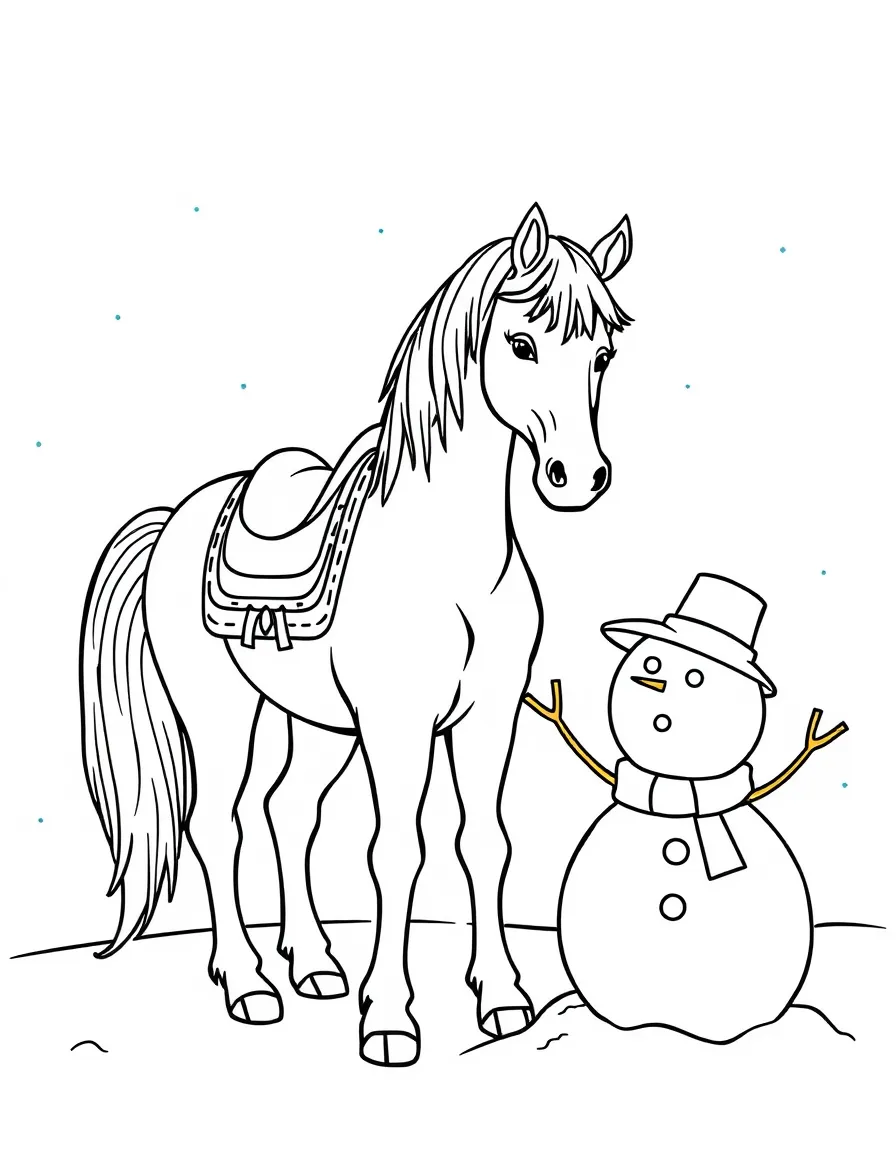A horse building a snowman