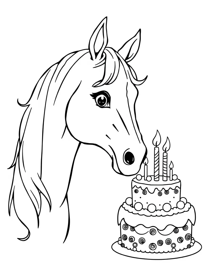 A horse with a birthday cake