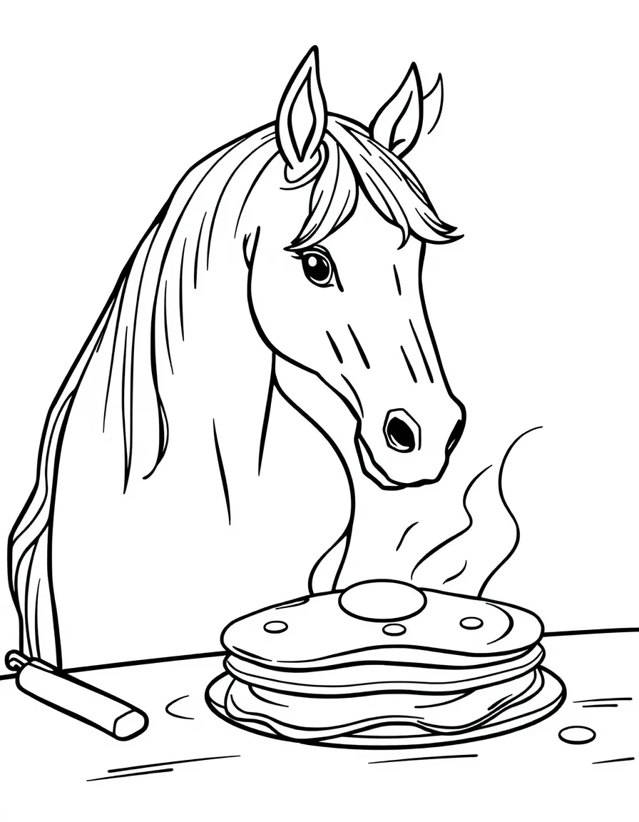 A horse making pancakes