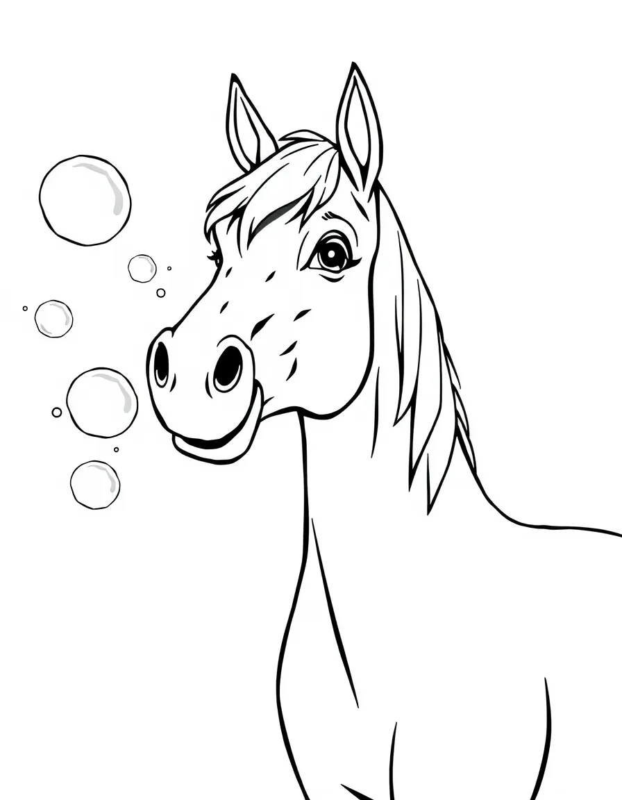 A horse blowing bubbles