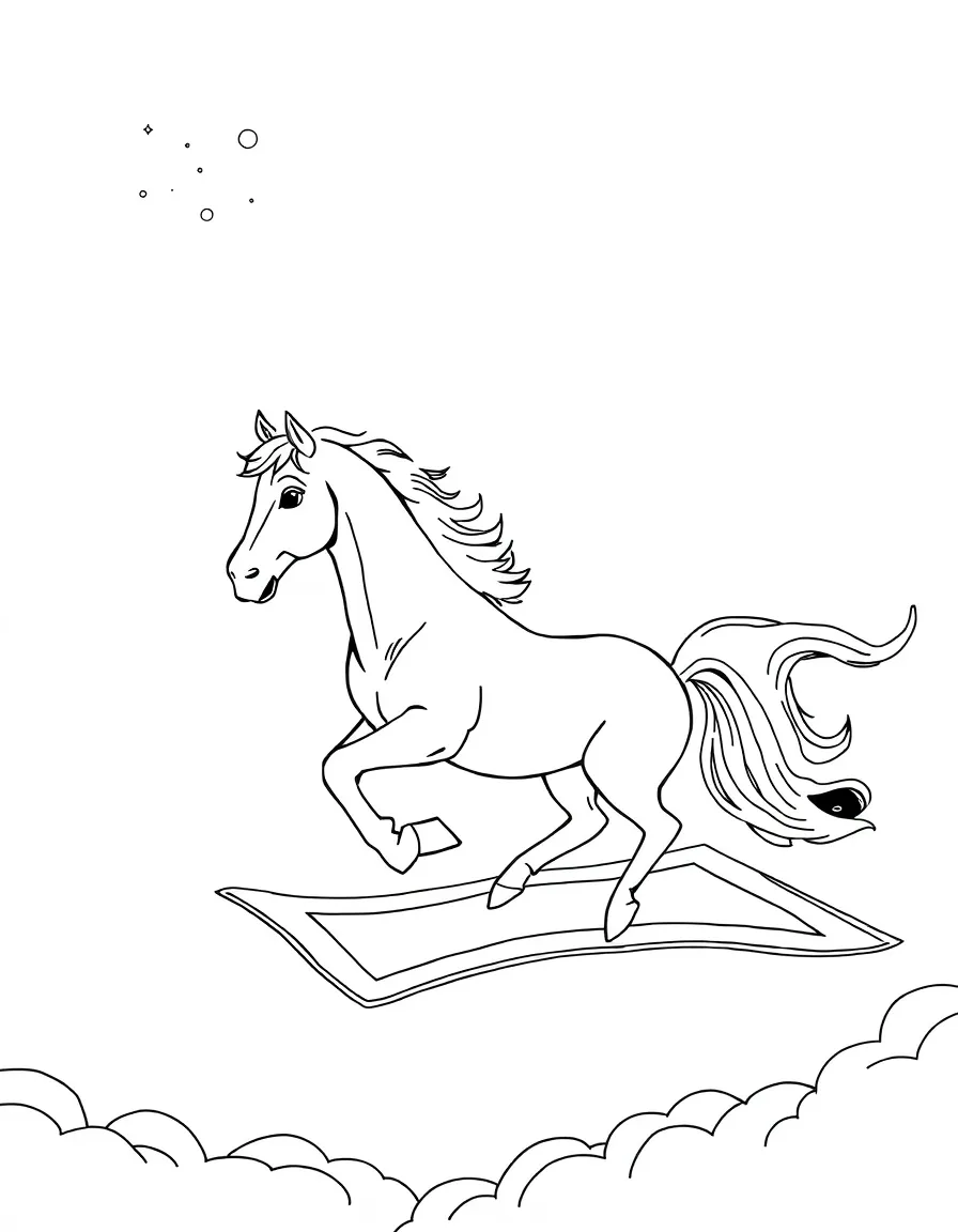A horse flying on a magic carpet