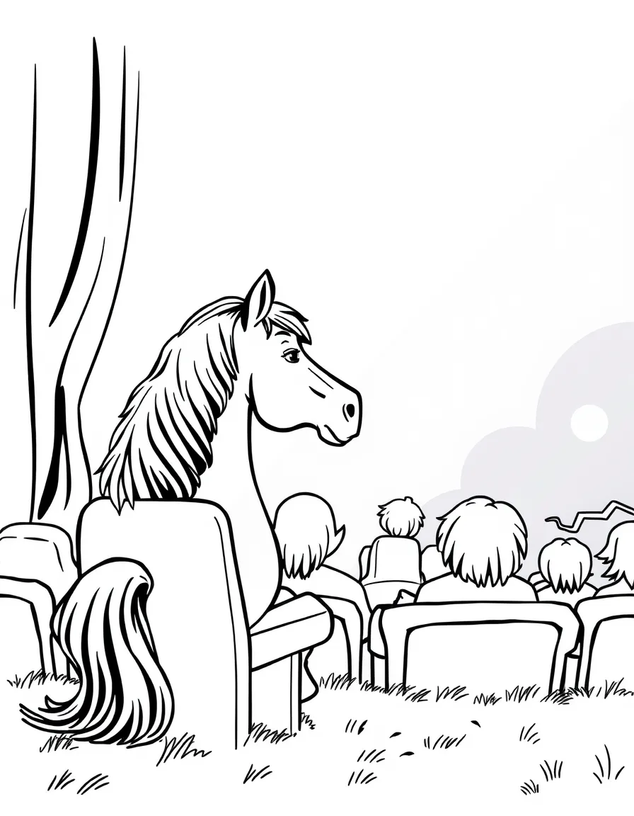 A horse watching a movie