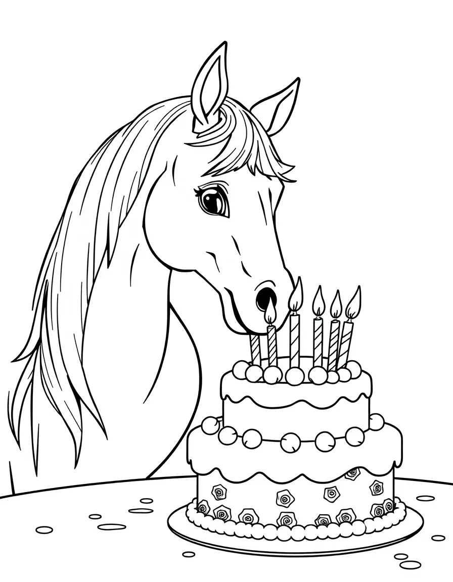 A horse decorating a birthday cake