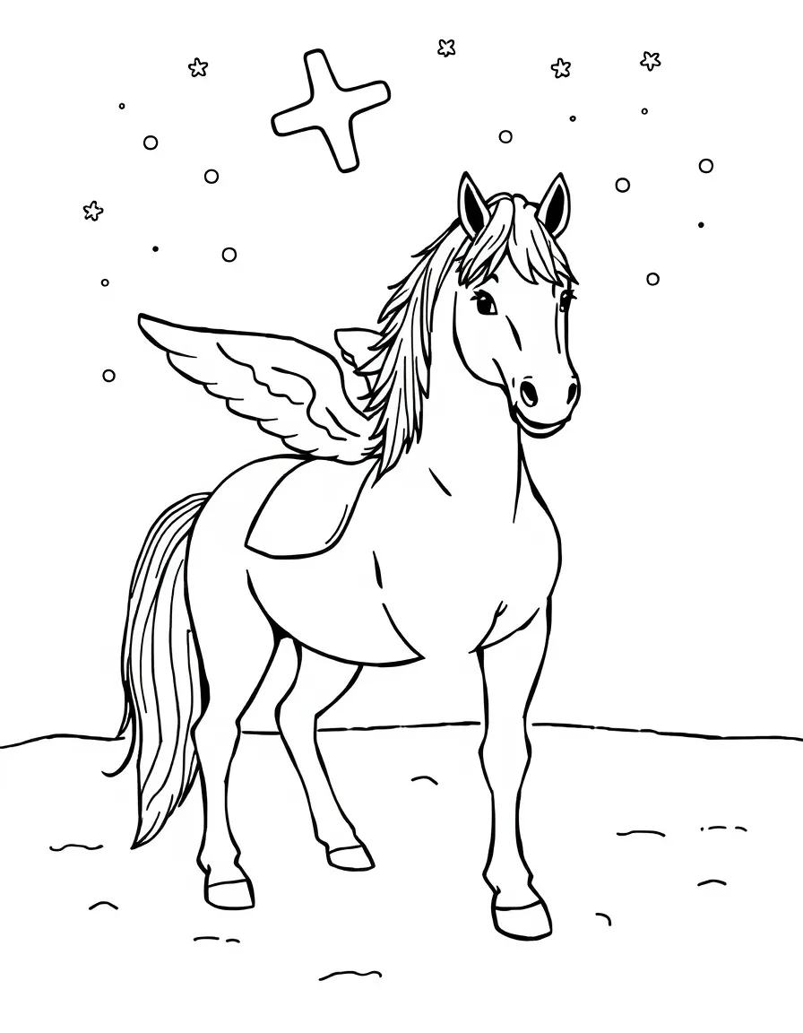 A horse making a snow angel