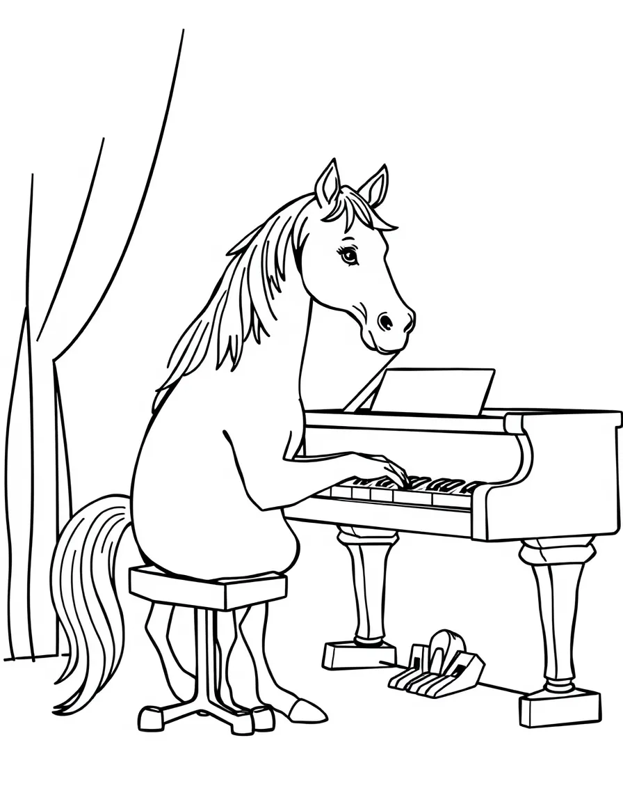 A horse playing the piano