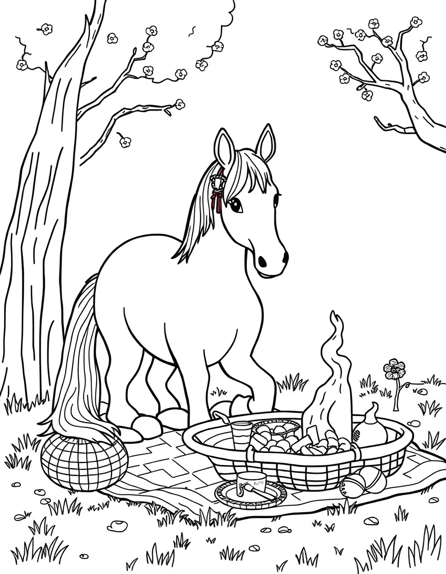 A horse having a picnic