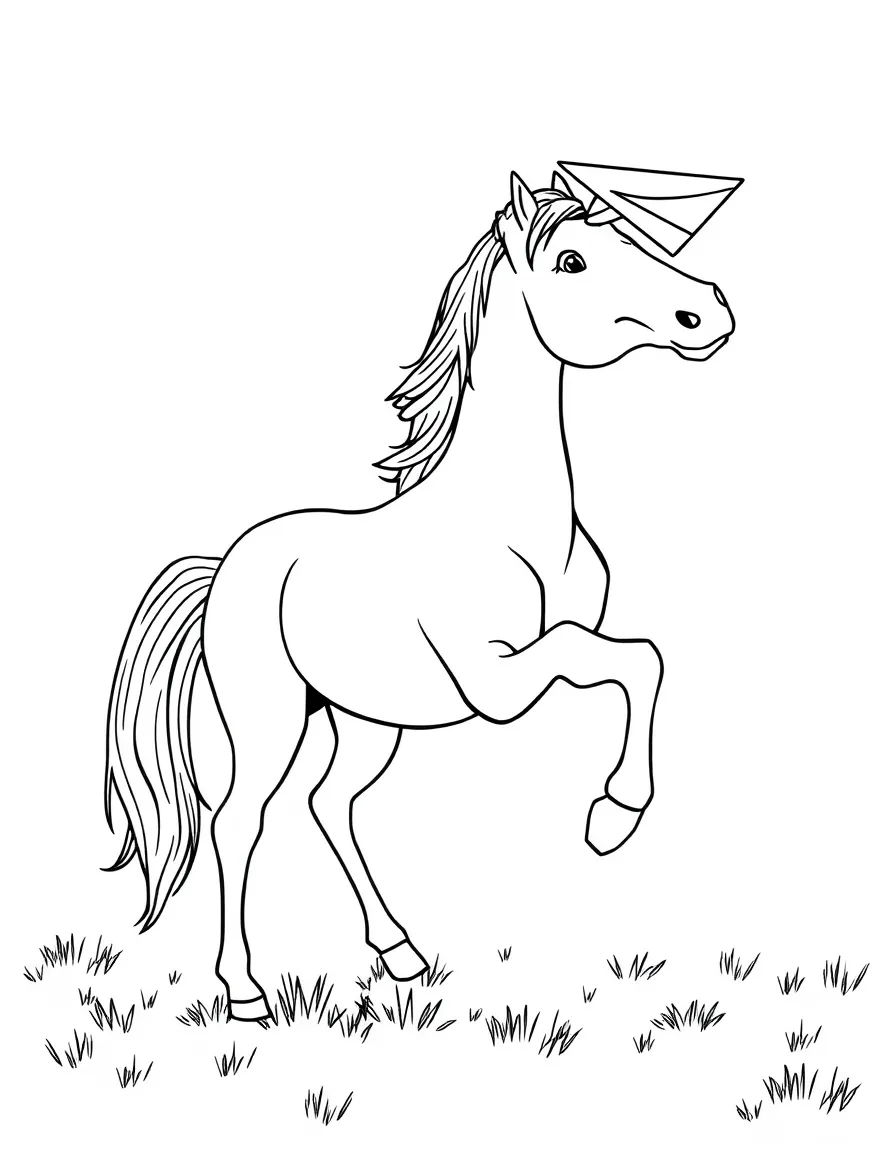 A horse making a paper airplane