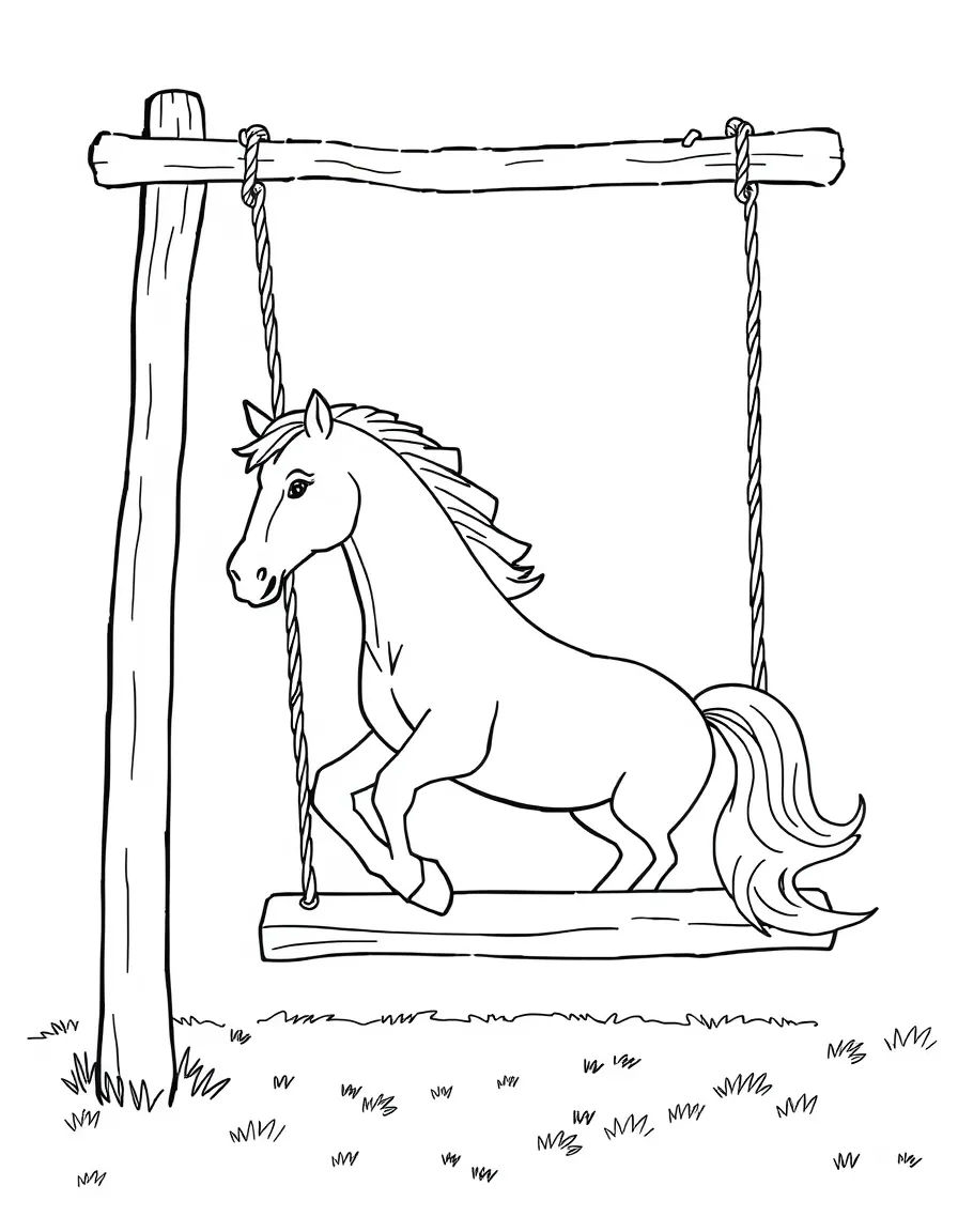 A horse swinging on a swing