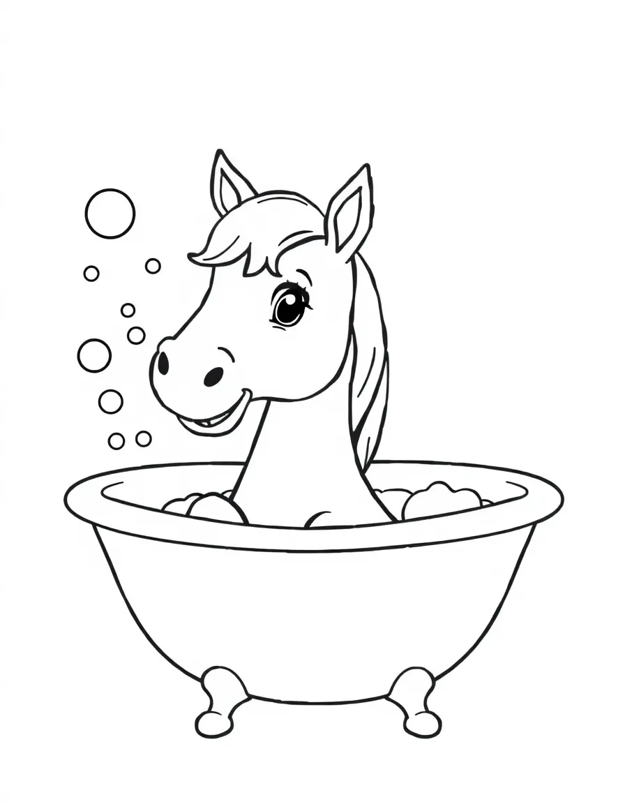 A horse in a bathtub with bubbles