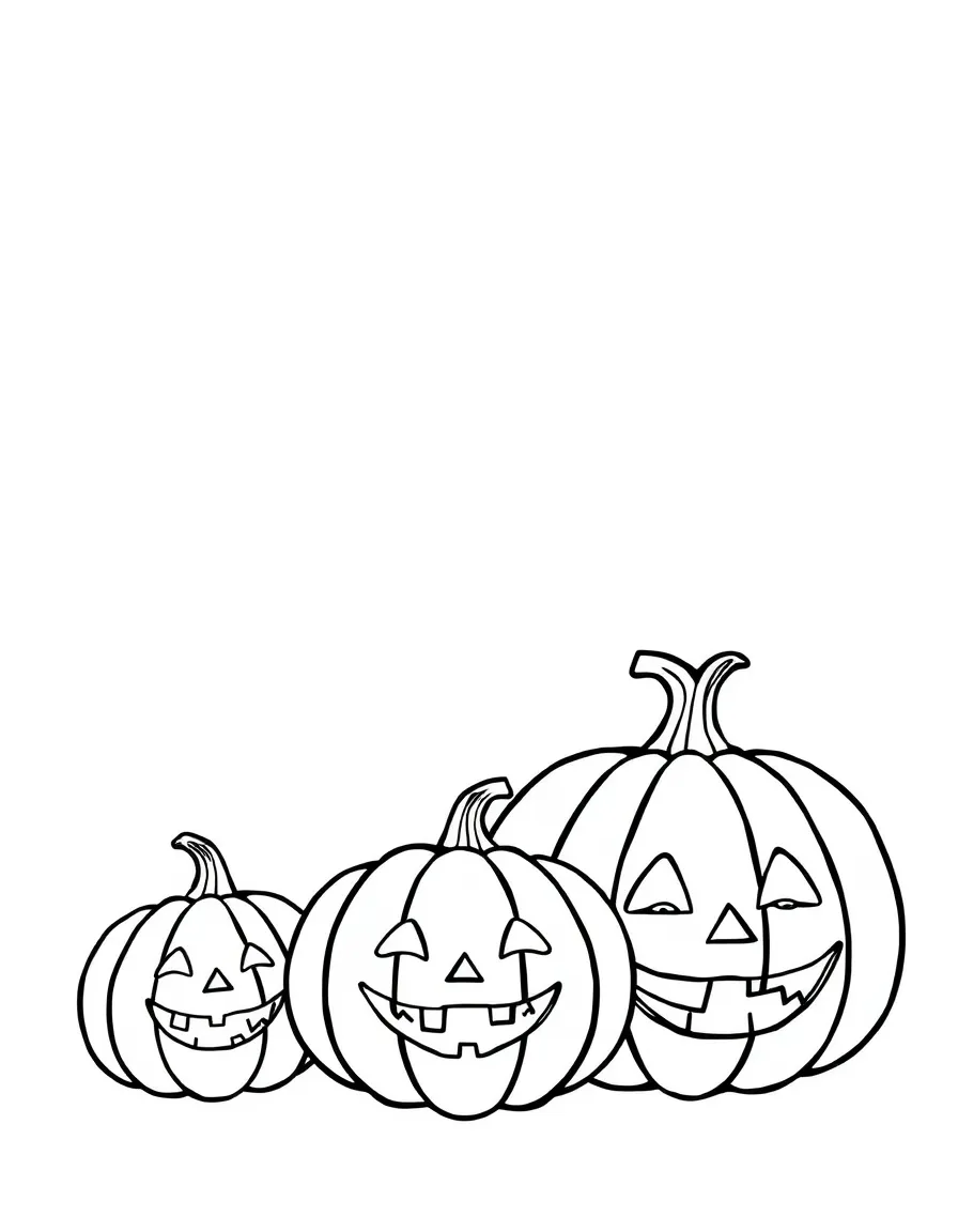 A family of pumpkins - tiny, medium, and large - with different faces