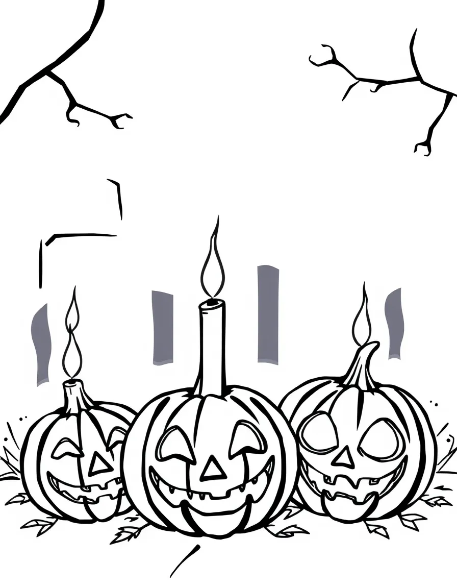 Jack-o'-lanterns with candles creating eerie shadows on a wall