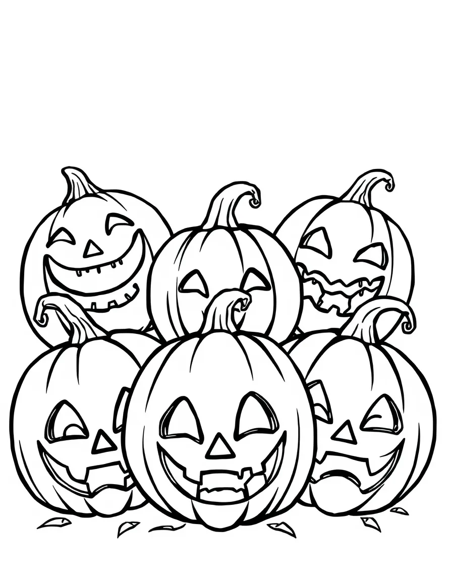 Jack-o'-lanterns of various emotions (happy, sad, surprised, angry)