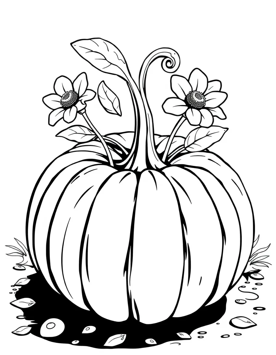 A pumpkin sprouting flowers instead of leaves