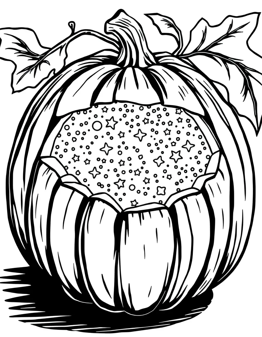 A pumpkin whose interior reveals a starry night sky