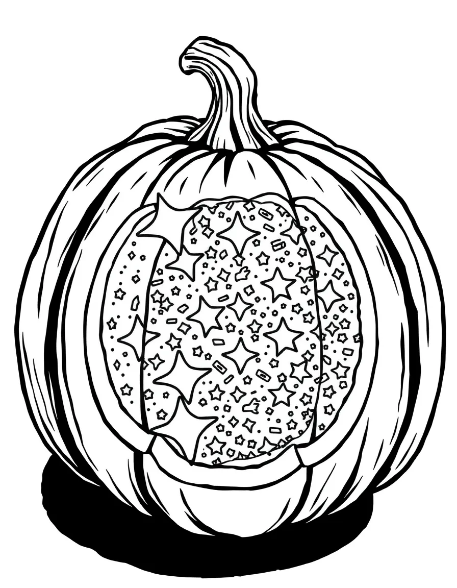 A pumpkin whose innards look like a galaxy of stars