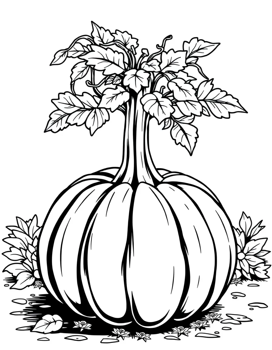 A pumpkin whose stem has grown into an elaborate topiary