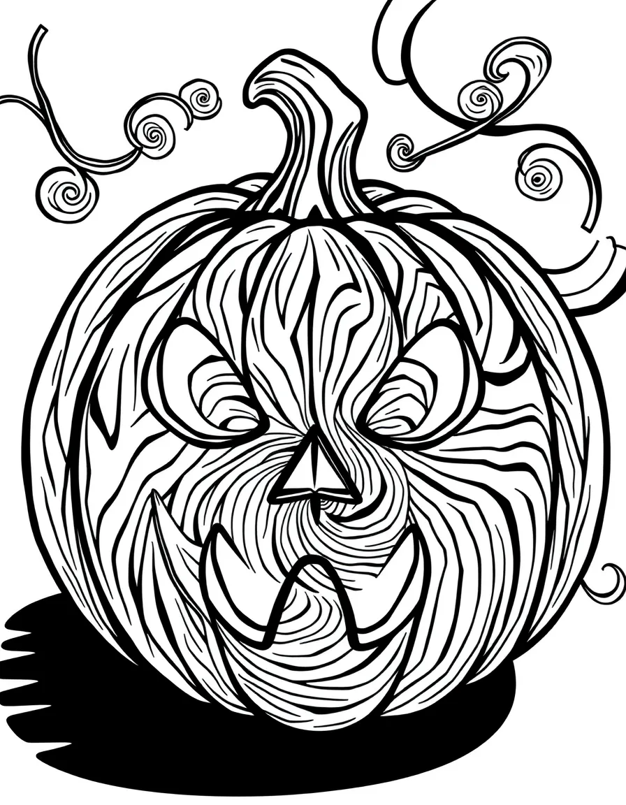 A jack-o'-lantern with hypnotic swirling patterns