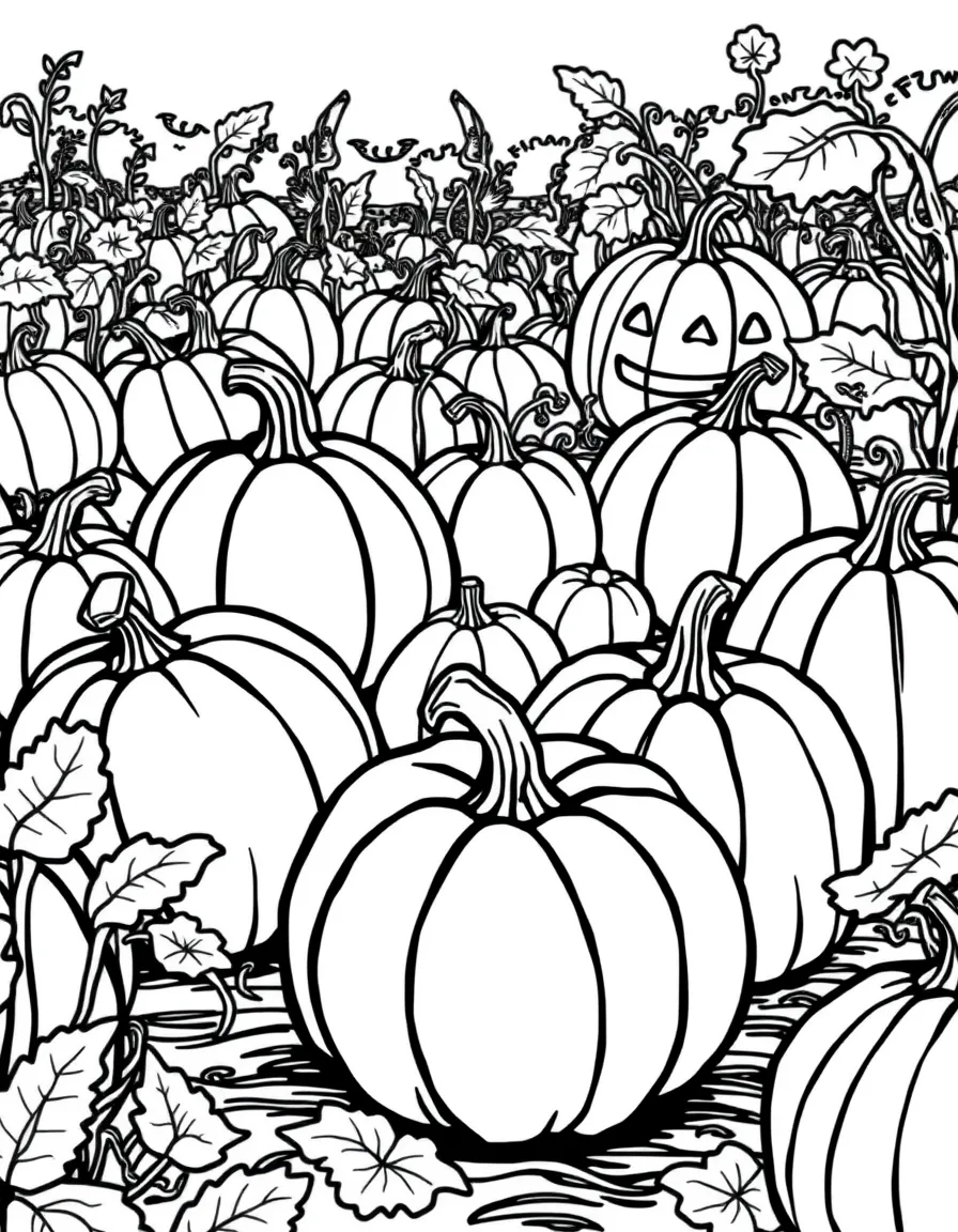 A pumpkin patch where every pumpkin has a unique personality