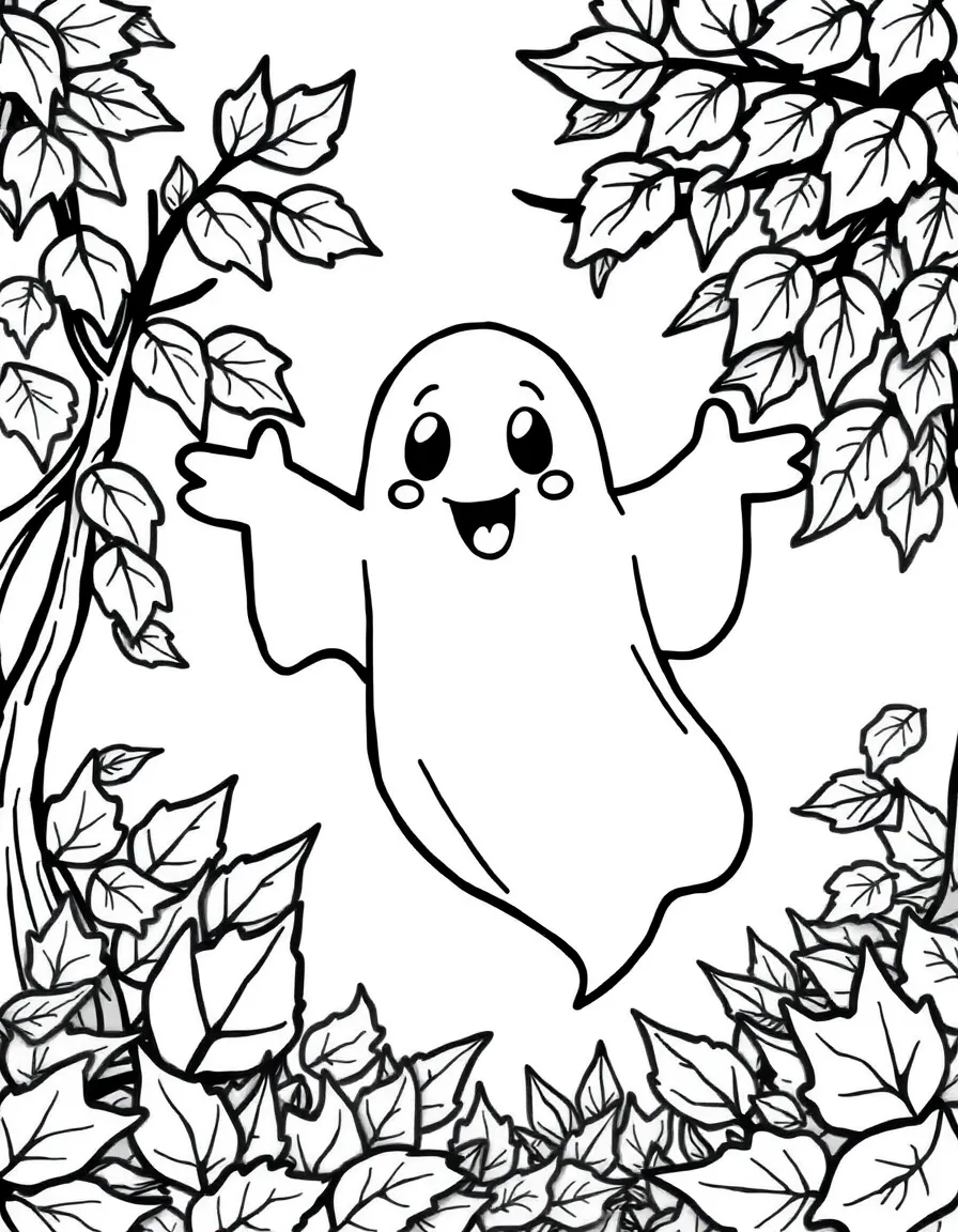 A friendly ghost floating through autumn leaves
