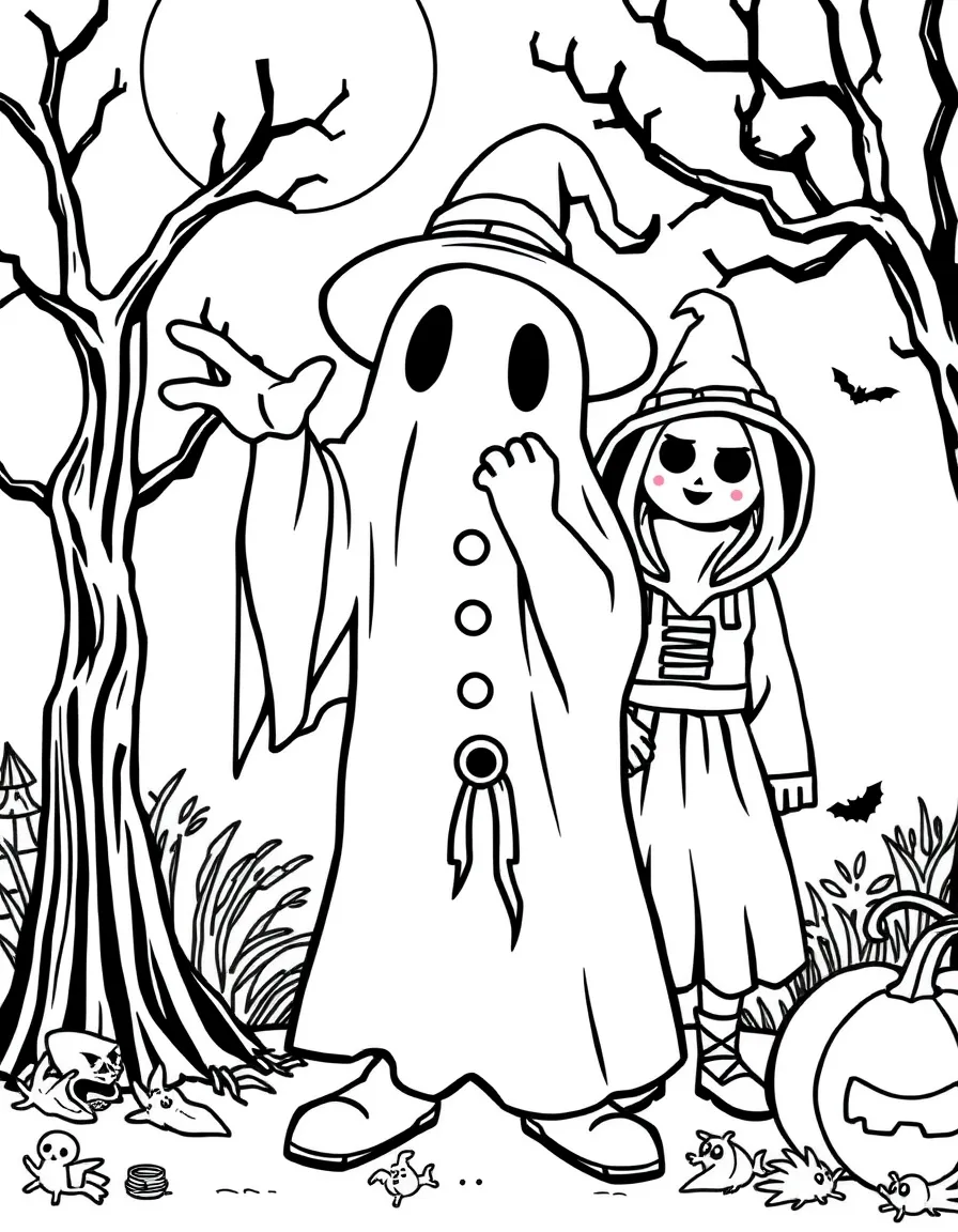 A ghost trying on different Halloween costumes