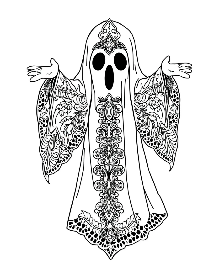 A ghost whose body is made of intricate lace patterns