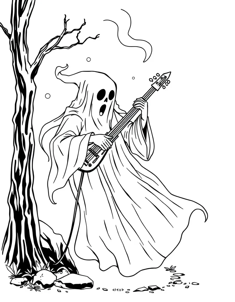 A ghost musician playing an ethereal instrument