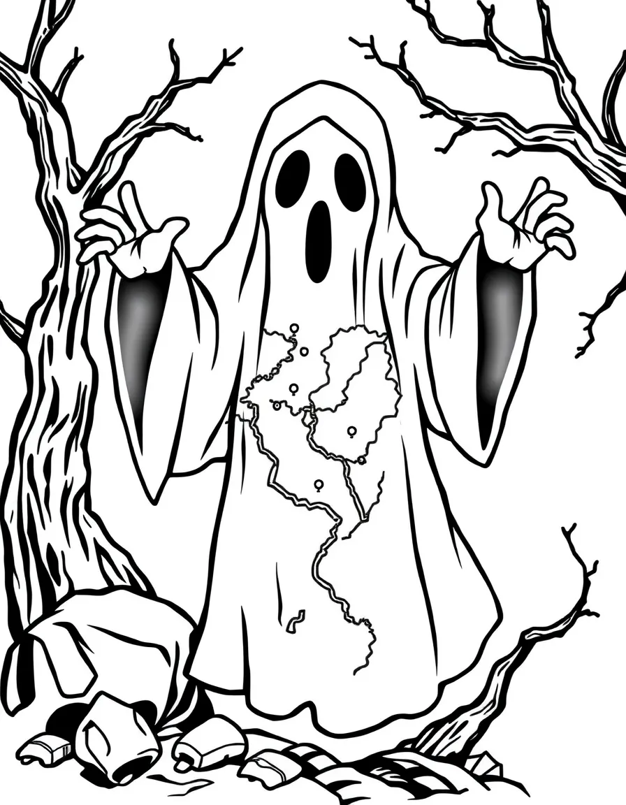 A ghost whose form reveals a map to hidden treasures