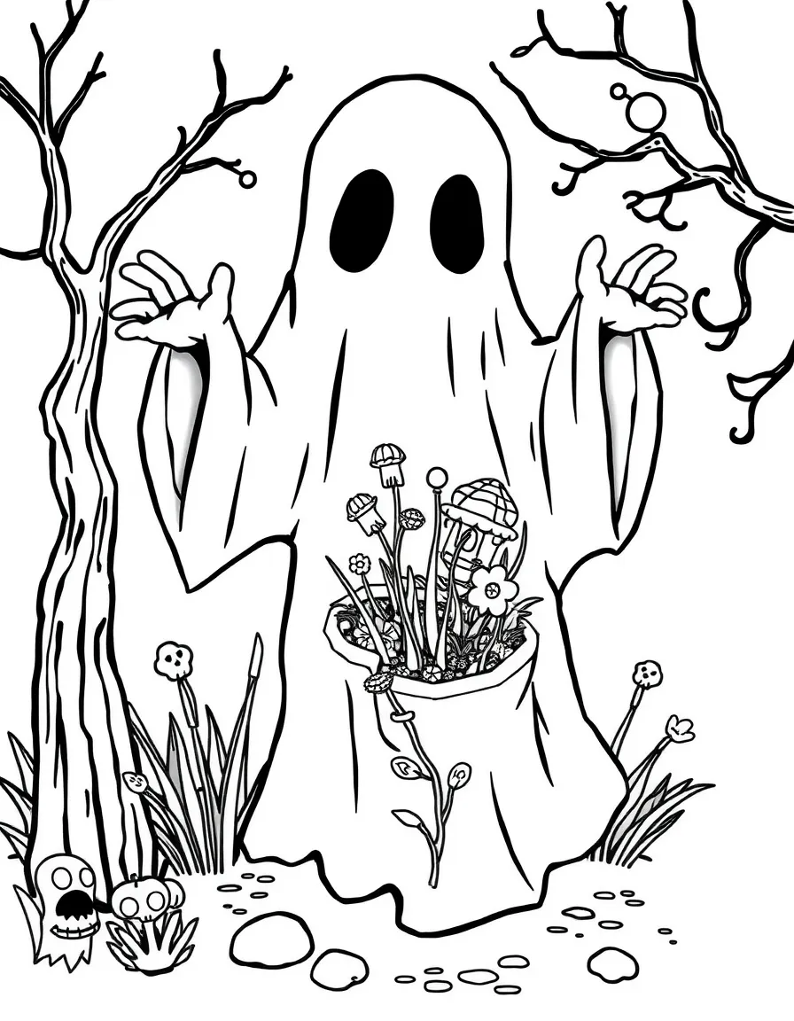 A ghost whose body contains a miniature garden