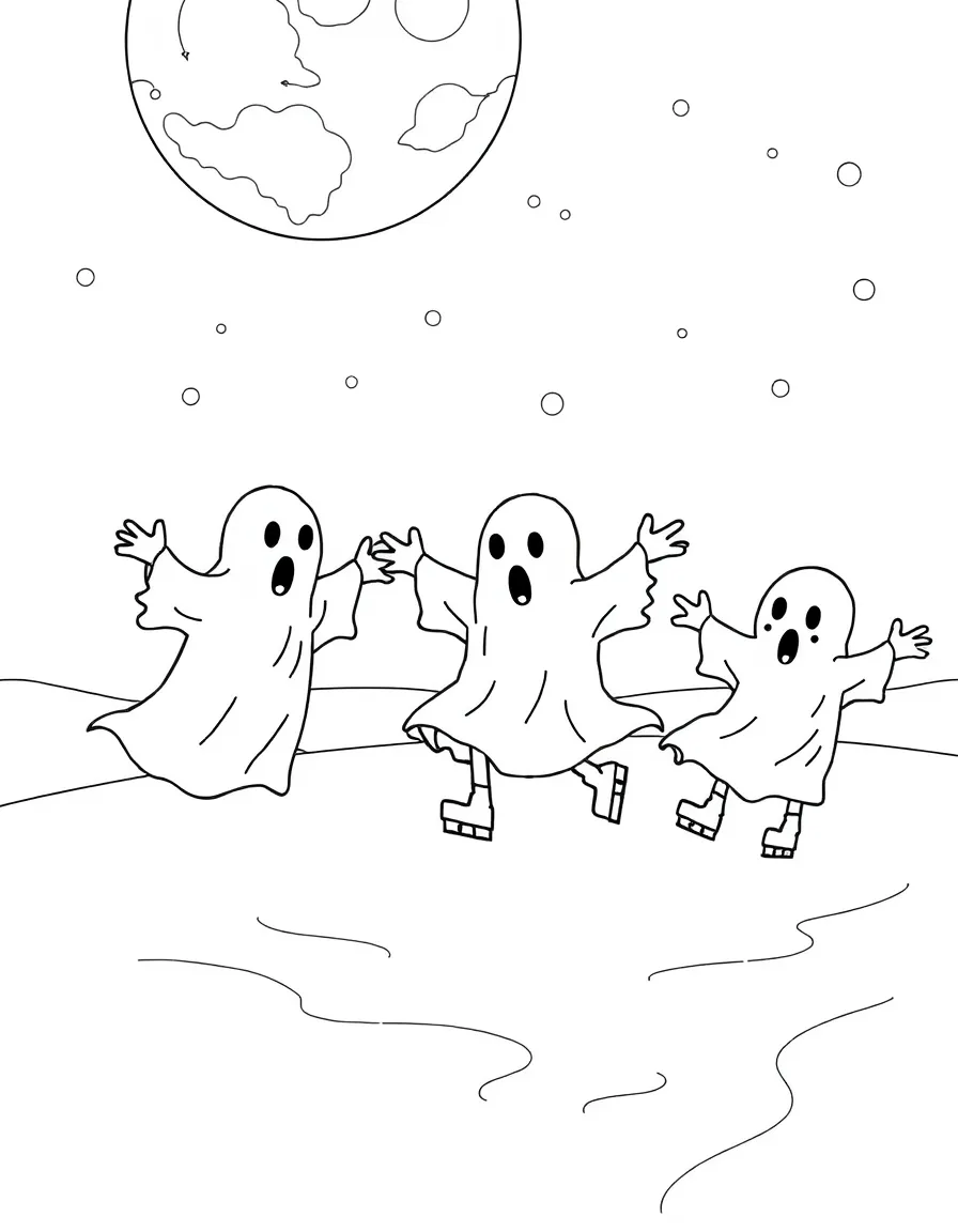 Ghosts ice skating on a frozen moonbeam
