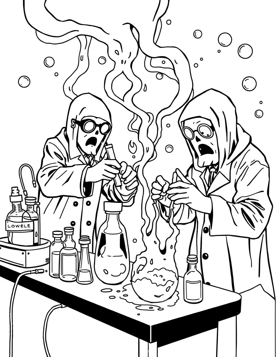 Ghost scientists conducting experiments with ectoplasm