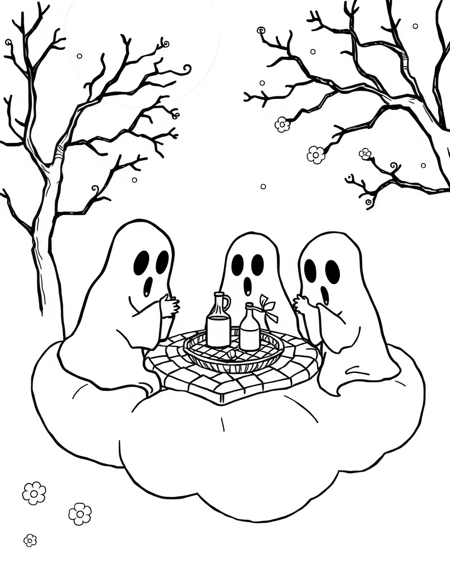 Ghosts having a picnic on a cloud