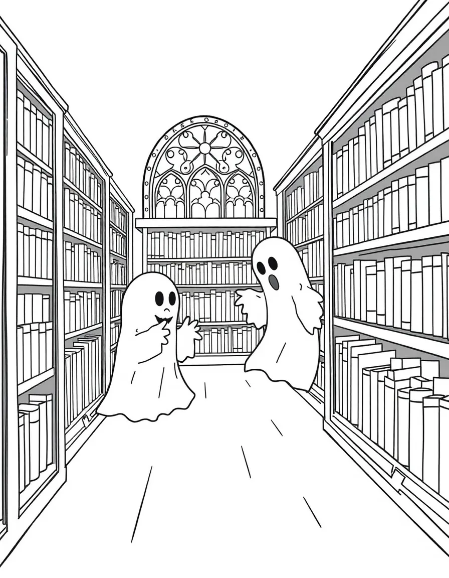 Ghosts playing hide-and-seek in a library