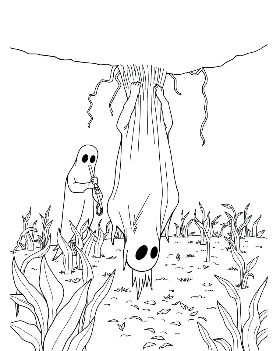 Ghost farmers tending to crops that grow upside-down